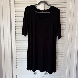 Eileen Fisher jersey tunic dress large scoop neck elbow sleeves viscose black